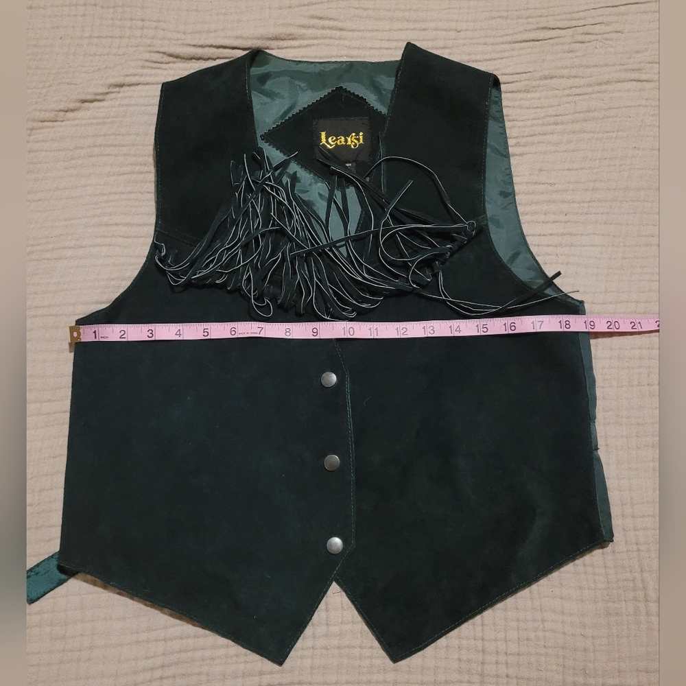 ​Learsi Vintage Green Suede Fringe Vest - Western Boho - Size Medium - Picture 11 of 12